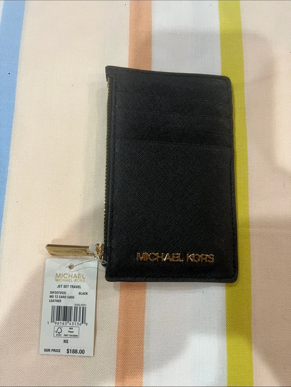 Michael Kors Black Leather Card Holder with Gold Logo